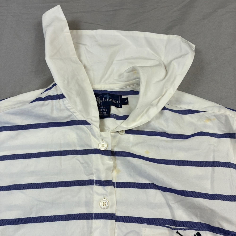 Ralph Lauren Button Up Women 4 White Blue Striped Peter Pan Collar RLPC Sailing - Picture 3 of 11